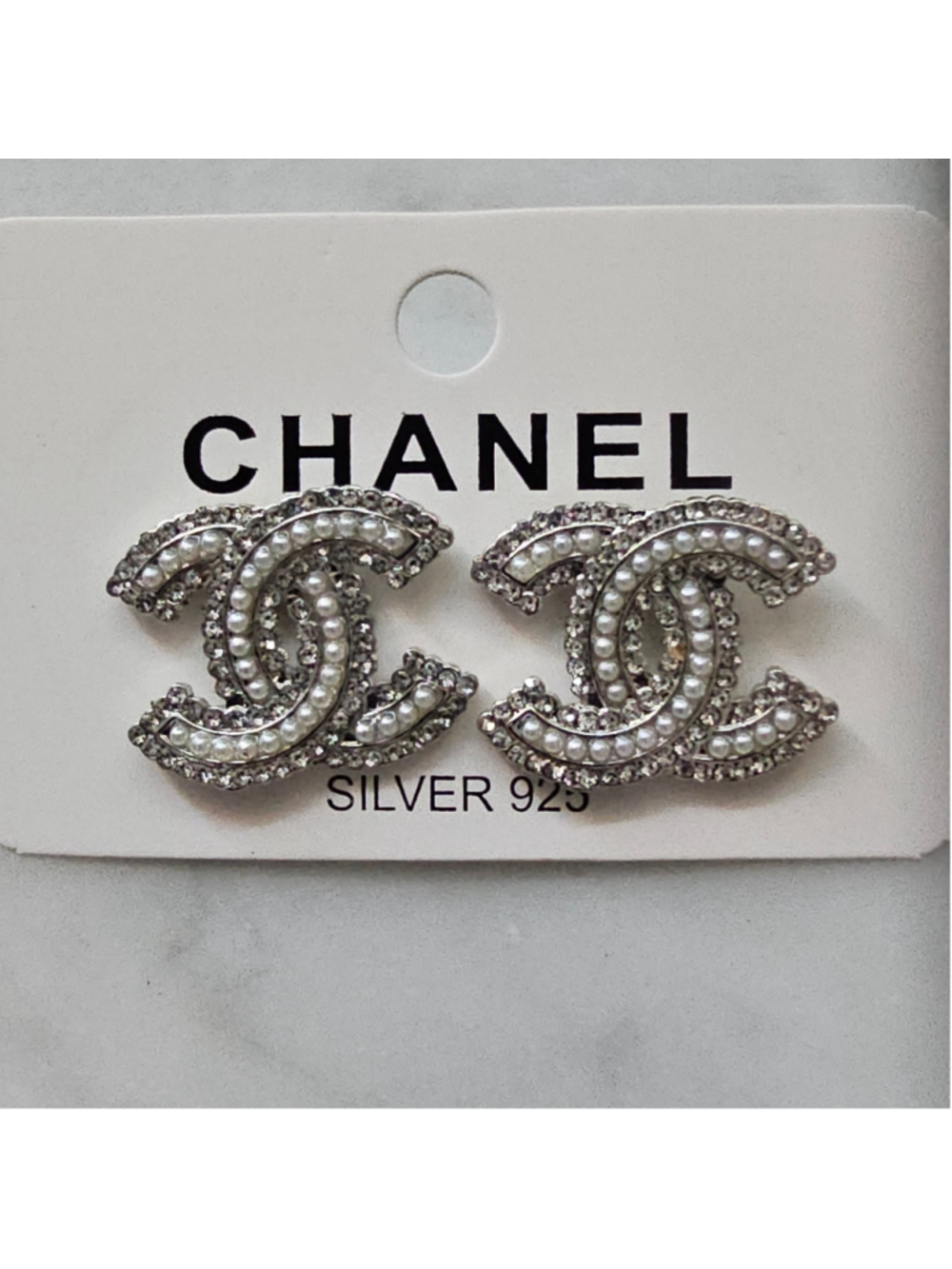 Silver Tone Pearl Rhinestone Statement Stud Earrings